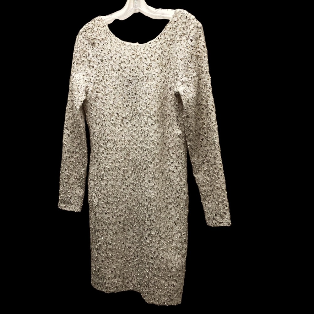 Jennifer Lopez Sequin long Sleeve Sheath Mini Dress Women's Size L White/Gold - Picture 1 of 14